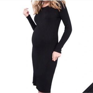 Seraphine Maternity Dress Black Bodycon Ribbed Small